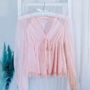 Francesca's Collection | Pink Lacy Blouse | Size Medium